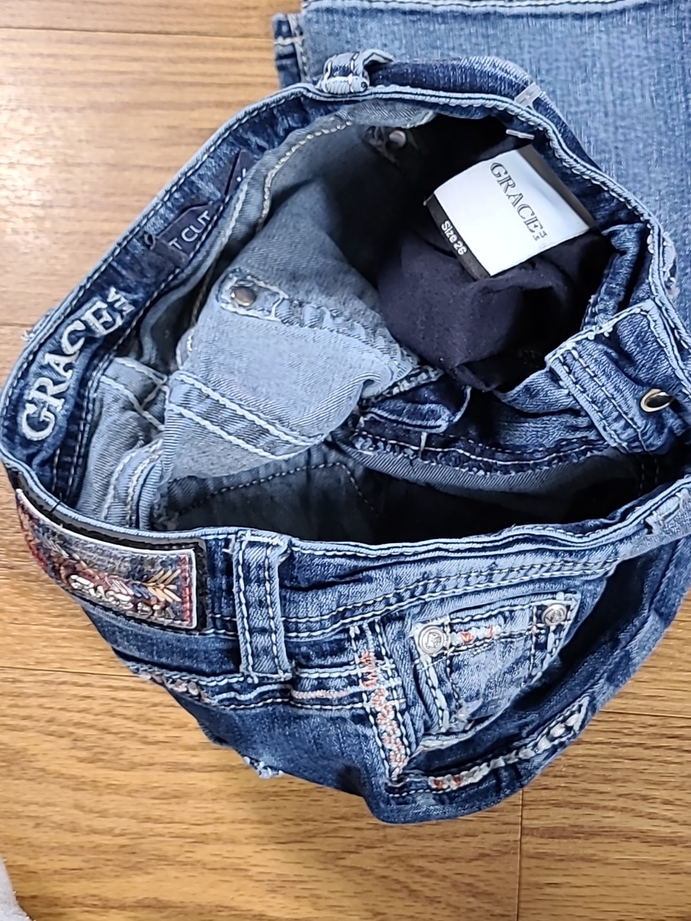 GRACE IN LA BOOT CUT 26x31 WOMENS GIRLS PRE-OWNED DESTROYED STRECH DENIM JEANS - Picture 6 of 8